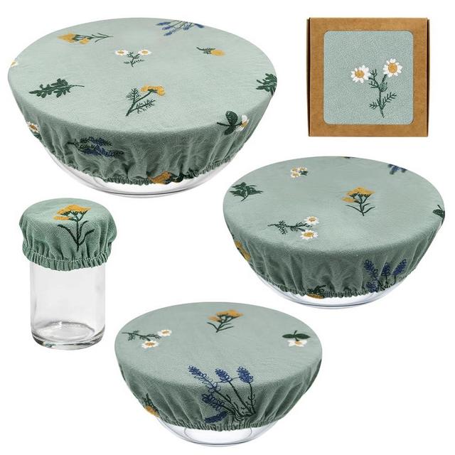 Lospara Cotton Fabric Bowl Covers, Reusable Bowl Covers for Bread Proofing, 4 Size Food Storage Container Lids, Sourdough Elastic Washable Cover for Dough Proofing and Fruit Salad (Light blue)