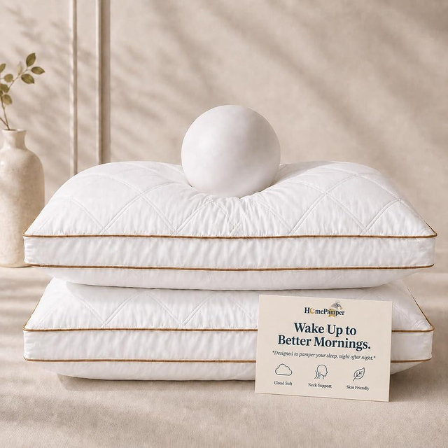 Pillows King Size Set of 2, Bed Pillows for Sleeping with 100% Cotton Shell, Soft Supportive 3D Down Alternative Home Pillows, Gusseted Pillow Set for Side Back Stomach Sleepers, White