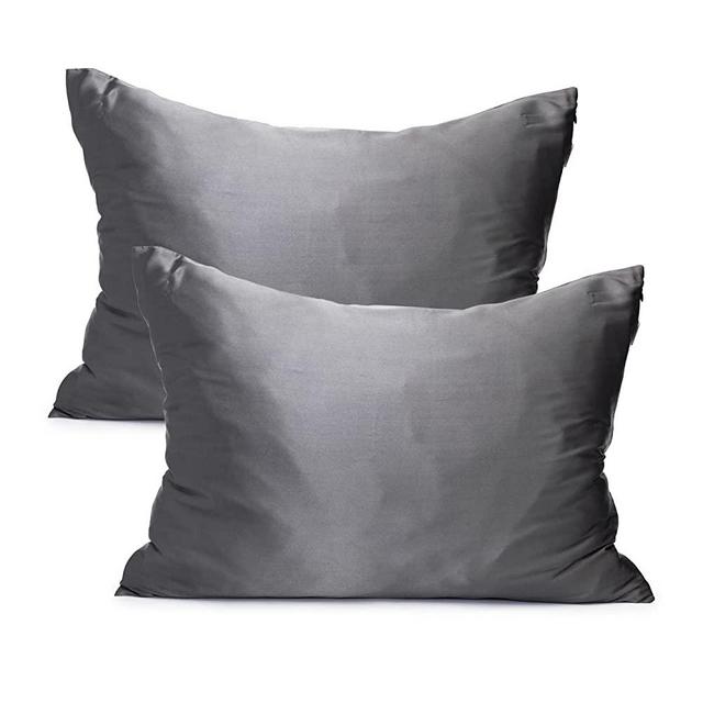 Kitsch 100% Satin Pillowcase with Zipper | Softer Than Silk | Cooling Satin Pillowcase | Satin Pillow Case Cover | Vegan Silk Pillowcase for Hair & Skin|Standard/Queen Silk Pillowcase 2 Pack (Charcoal