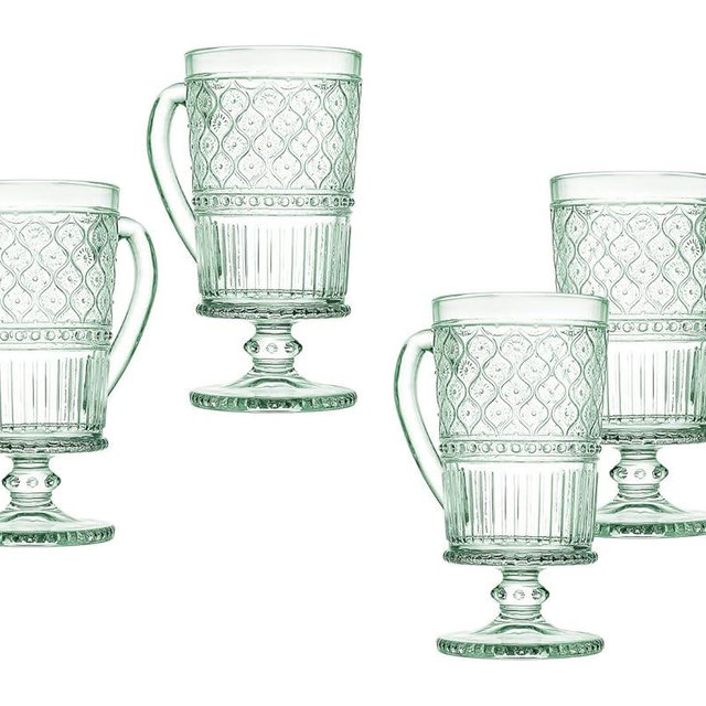 Godinger Glass Coffee Mugs, 12 oz, Green, Set of 4, Claro Collection, Coffee Cups with Handle, Vintage Decor, Microwave Safe, Reusable