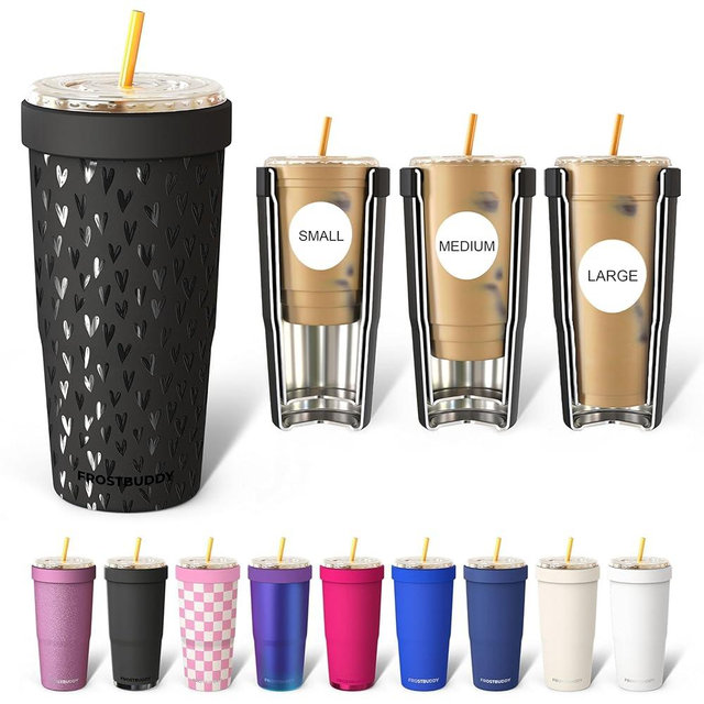 Frost Buddy Togo Buddy | 30 oz Stainless Steel Vacuum Insulated Tumbler | to Go Coffee Cup – Coffee Cups, Iced Coffee Sleeve, Travel Mug, Thermal Cup for Hot & Cold Drinks, Dunkin Cup (Little Hearts)