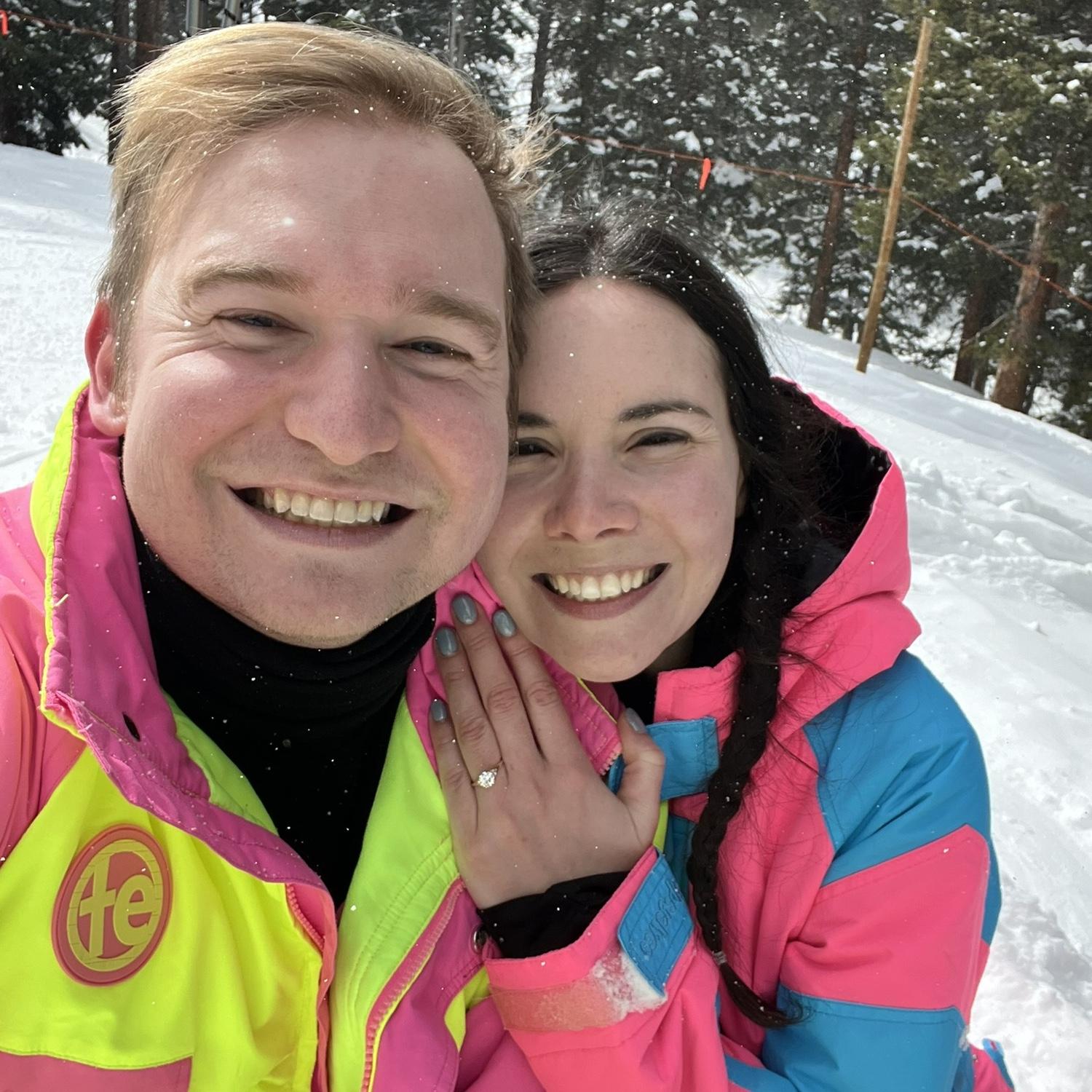 We got engaged on Spitfire trail in Breckenridge, our favorite run on our favorite mountain!