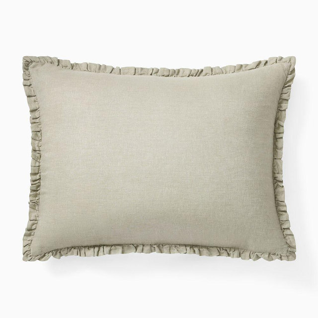 MTO European Linen Ruffle Duvet, Standard Sham, Celadon