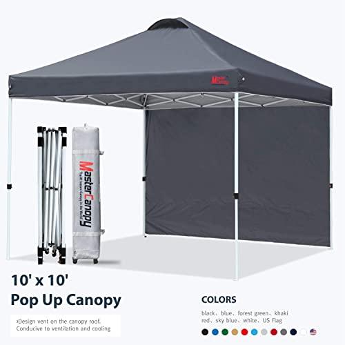 MASTERCANOPY Patio Pop Up Instant Shelter Beach Canopy Better Air Circulation Canopy with Wheeled Backpack Carry Bag (10x10 ft, Dark Gray)