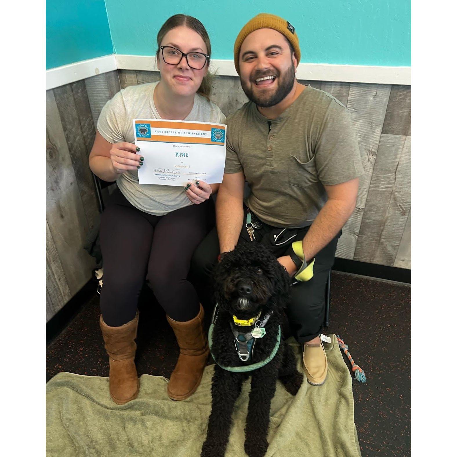 Proud doggy parents, Pepper graduating her class!