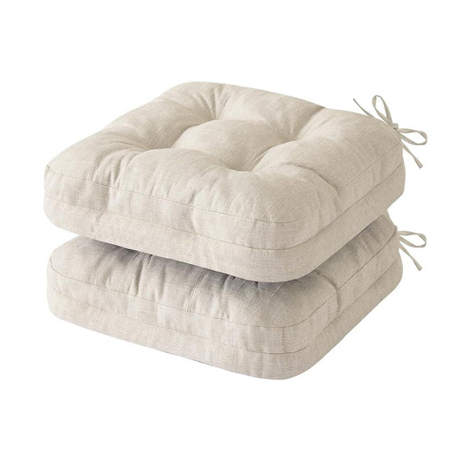 IASEAHK Kitchen Chair Cushions for Dining Chairs, Foam Dining Chair Cushion, Tufted Indoor Chair Pads with Ties & Non Slip Backing, Seat Cushion for Chair 16.5” x 16.5” x 3.5”, Set of 2, Beige