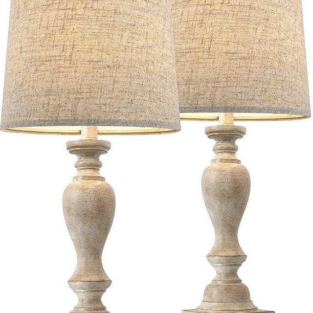 PORTRES 24.5‘’ Table Lamp Set of 2 for Bedroom Table Desk Lamps for Living Room Kids Room Study Room Office Rustic Table Lamps Resin Nickel