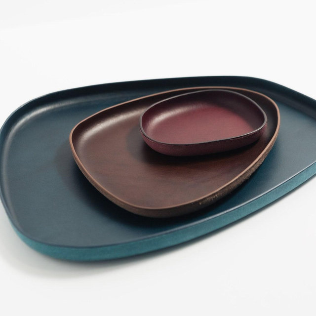 Leather Catchall Valet Tray, Molded Italian Leather, Nesting Modern Organic Minimal Catch All, Decor Organization Set, Hand made, USA
