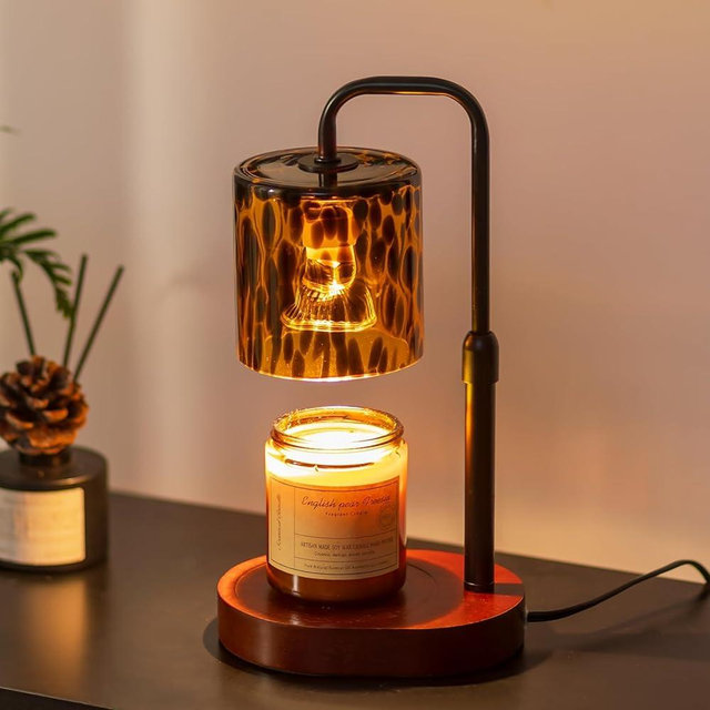 Candeldo Tortoise Shell Home Decor: Black Candle Warmer Lamp with Timer Vintage Leopard Lamp with 2 Bulbs Height Adjustable Candle Warmer Dimmable Christmas Gift for Women