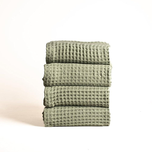 Viva Maison Waffle Hand Towel Sets for Bathroom - Soft, Quick Dry, Thin, Lightweight, 100% Turkish Cotton Towels 20x35 (Sage, Set of 4 Hand Towels)