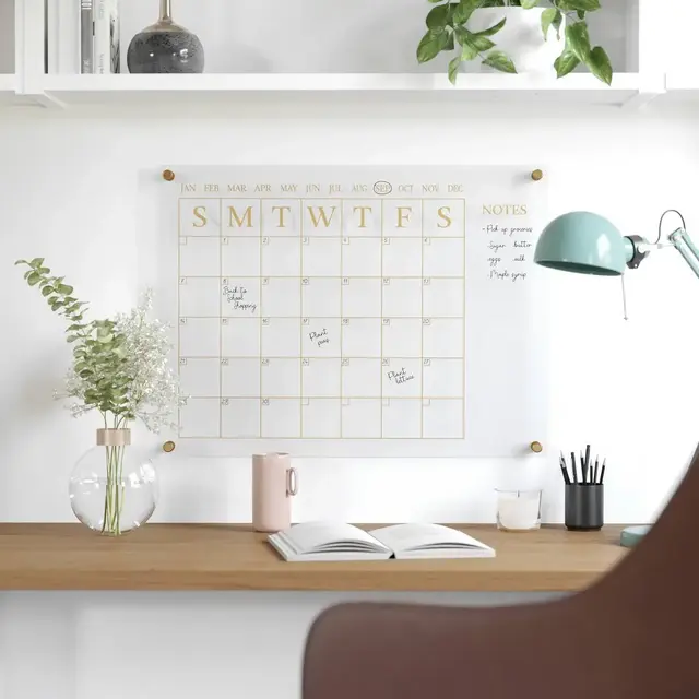 Martha Stewart Acrylic Monthly Wall Calendar Gold Print with Notes Clear: Office Organization & Desk Organizer Set