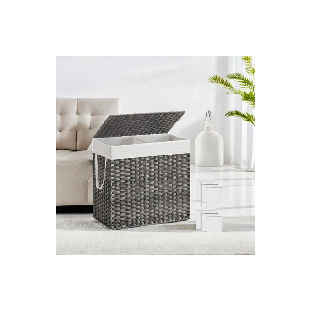 130L Double Laundry Hamper with Lid Clothes Hamper with 2 Removable Liner Bags and 6 Mesh Bags Laundry Storage for Laundry Room Gray