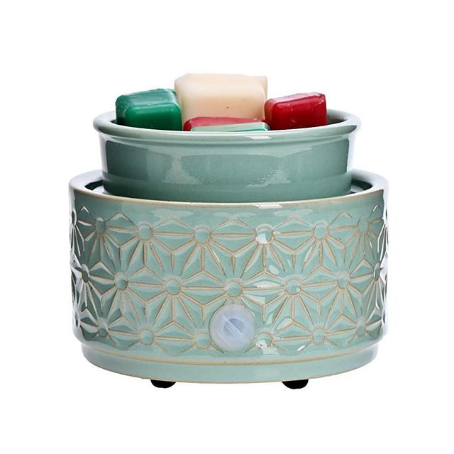 ASAWASA Ceramic Electric Wax Melt Warmer,Candle Waxing Warmer,Use Melts Cubes Essential Oils and Fragrance Oils,Gifts for Aromatherapy Spa Home Office 4.02"x4.02"x3.39"(Cyan Hexagon Pattern)