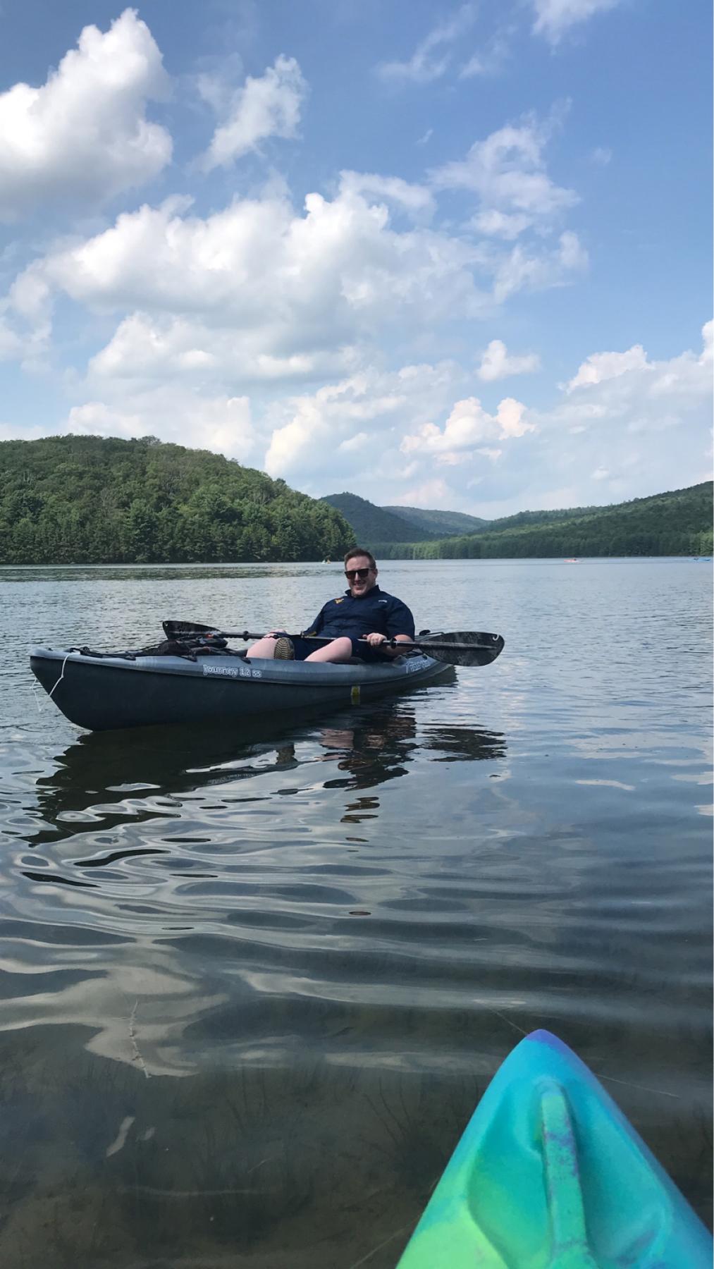 First time kayaking together at Long Pine Run in PA. (We are much more successful at kayaking solo than we are in a canoe together).