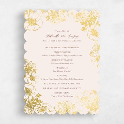 Beige Scalloped Wedding Program - Anemone Foil