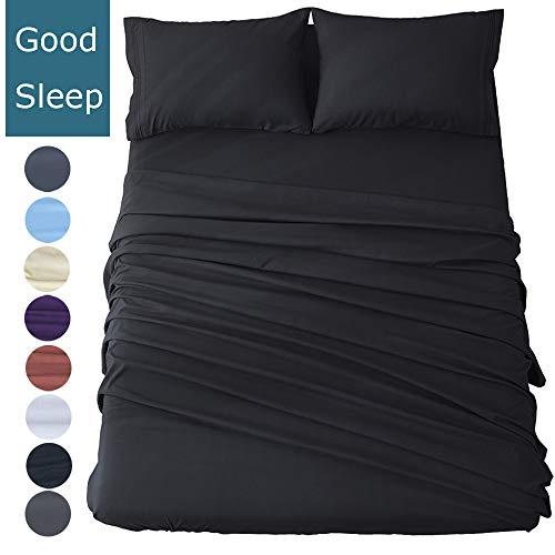 Shilucheng Queen Size Bed Sheets Set Microfiber 1800 Thread Count Percale Super Soft and Comforterble 16 Inch Deep Pockets Wrinkle Fade and Hypoallergenic - 4 Piece (Queen, Black)