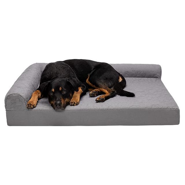 Furhaven Pinsonic Quilted Paw L Shaped Chaise Egg Crate Orthopedic Foam Dog Bed - Titanium, Jumbo (X-Large)