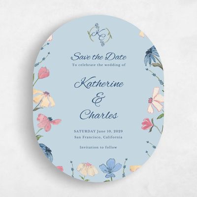 Blue Oval Wedding Save the Date - Mireille Portrait