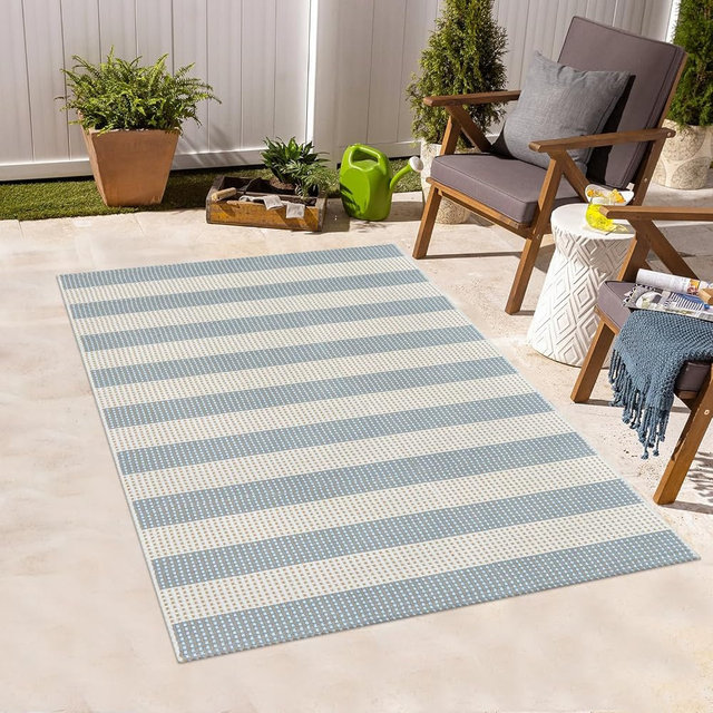 Sungea Outdoor Rug 3x5,Washable Striped Rug Front Porch Rugs,Indoor Outdoor Carpet Soft Hand Woven Rug Lightweight Front Door Rugs for Entry/Home Decor/Farmhouse(Blue and Cream)