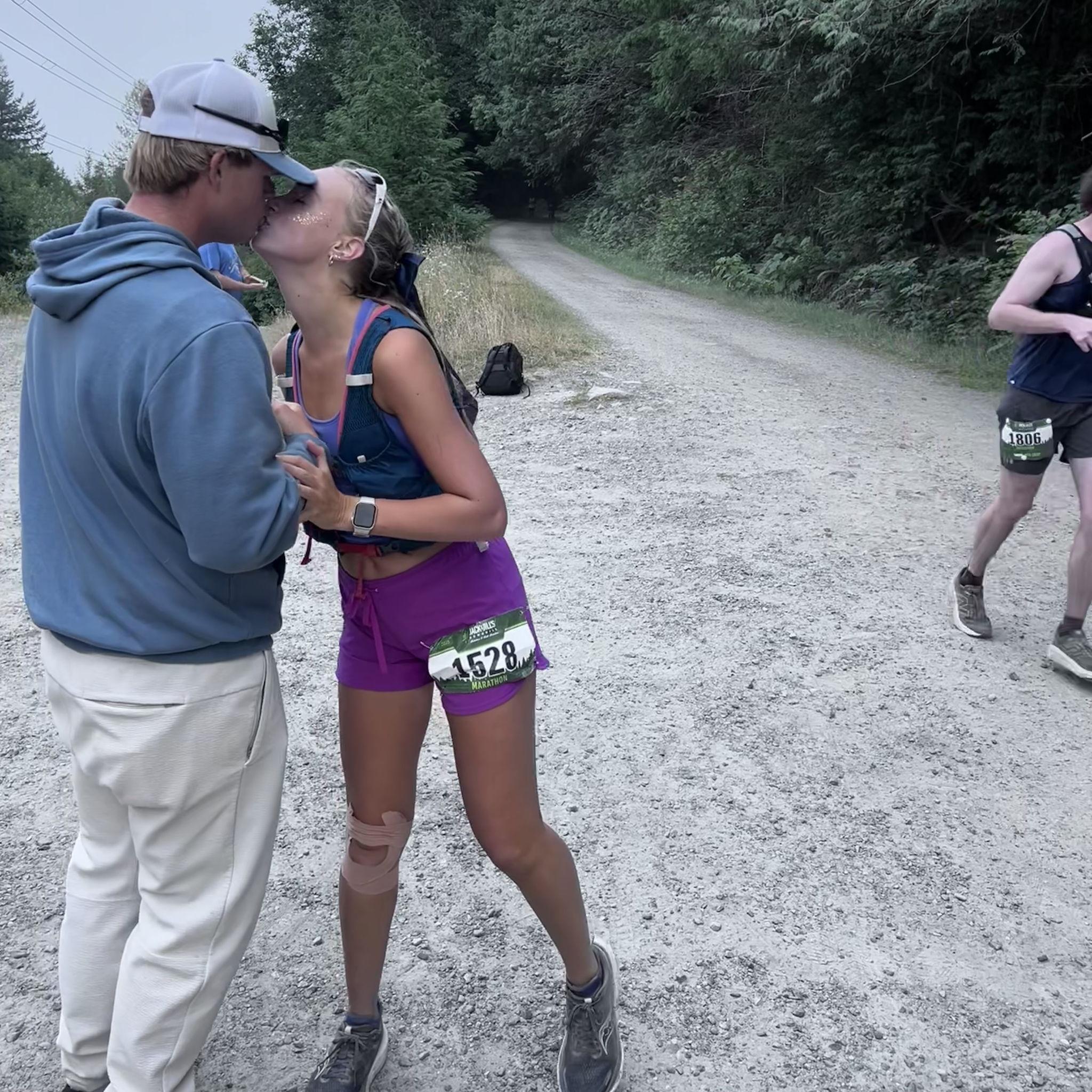Fletcher cheering on Stella during the Jack and Jill marathon in WA in July.