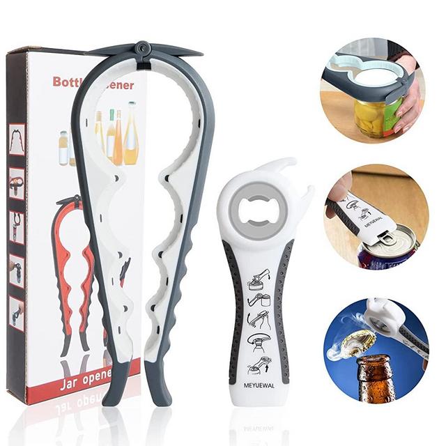 Jar Opener, 5 in 1 Multi Function Can Opener Bottle Opener Kit with Silicone Handle Easy to Use for Children, Elderly and Arthritis Sufferers… (NEW White)