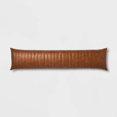 Lumbar Channel Stitch Faux Leather Decorative Pillow Brown - Project 62™ + Nate Berkus™