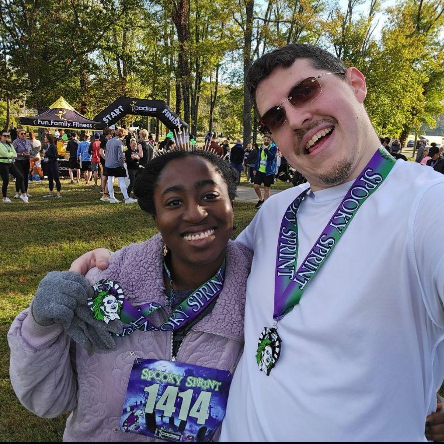 Running a Halloween 5K race (Spooky Sprint) together in Antioch, TN.