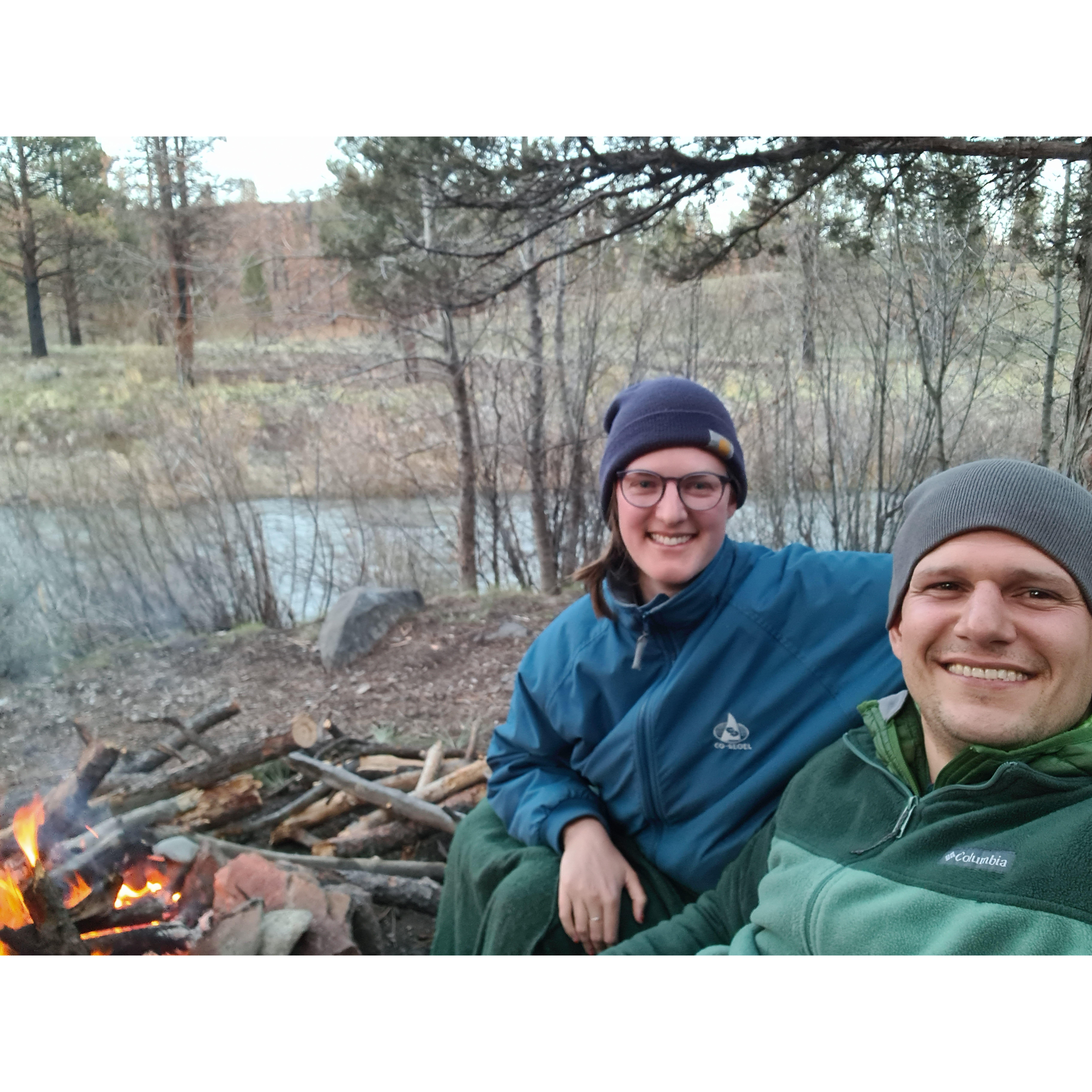 A rare campfire without rain on this trip.