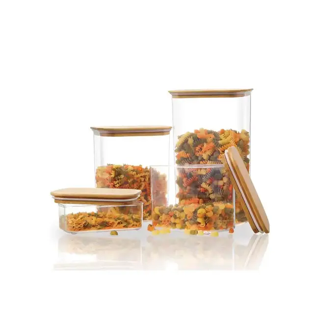 Rectangle Canister with Bamboo Lid (Set of 4)