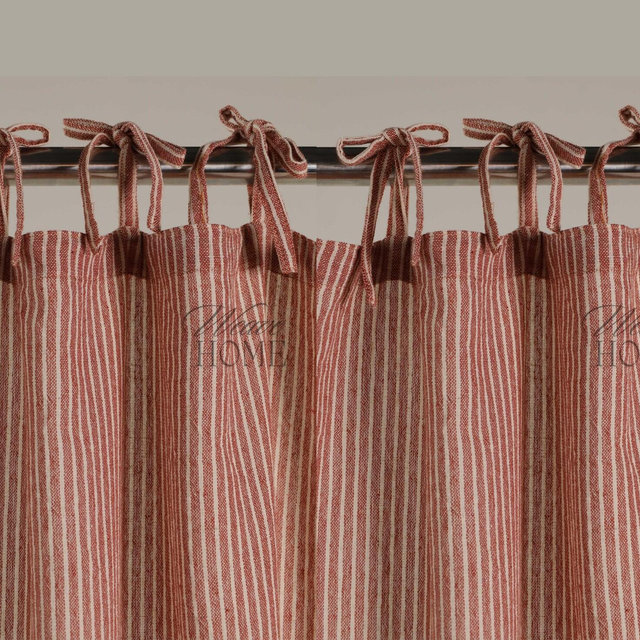 Gauze Linen Stripe Curtains Maroon Base 2 Panel Set Door Window Valance Custom Size Made Curtain