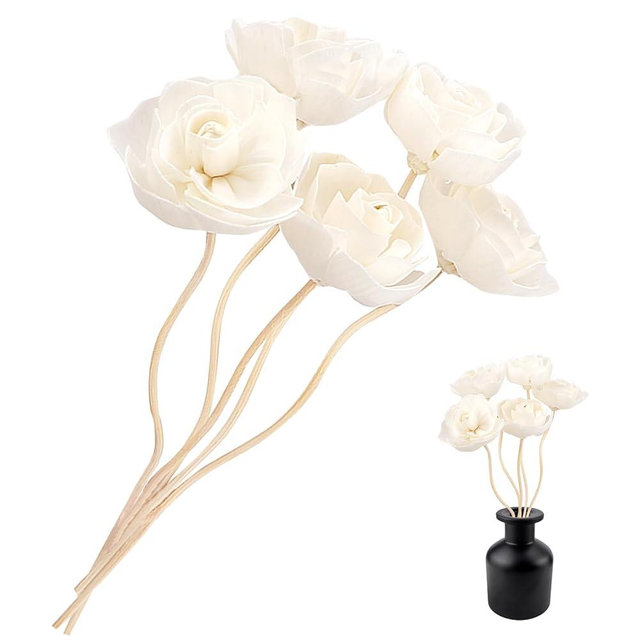 YOLUFER 5 Pcs Flower Scent Diffuser, Natural Flower Scent Placement Filled Scent Oil Diffuser Sticks with Cord for Home Bathroom, Office (Camellia-1)