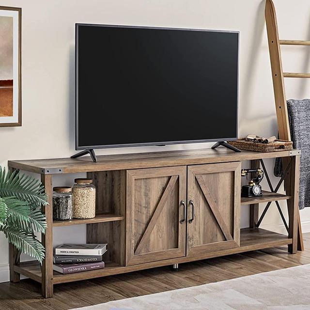 Amerlife TV Stand 68" Wood Metal TV Console Industrial Entertainment Center Farmhouse with Storage Cabinets and Shelves for TVs Up to 78", Reclaimed Barnwood