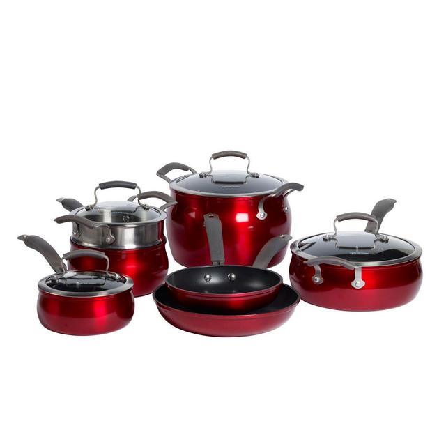 Epicurious Aluminum Nonstick 11-Piece Cookware Set in Red