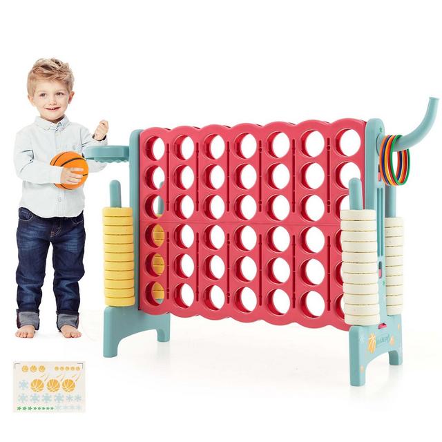 Costway Jumbo 4-to-Score 4 in A Row Giant Game Set with Stickers for Kids Adults Family Fun Red & Blue