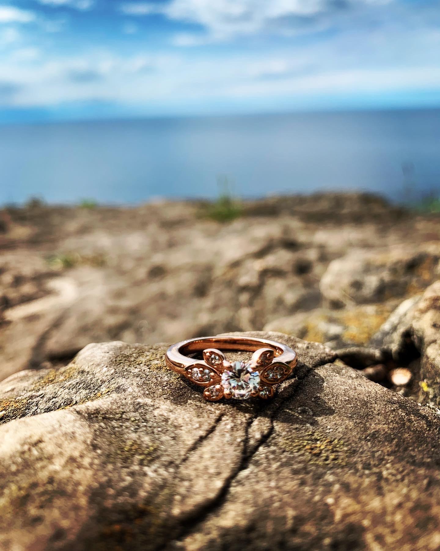 Molly's engagement ring in the spot Mike proposed