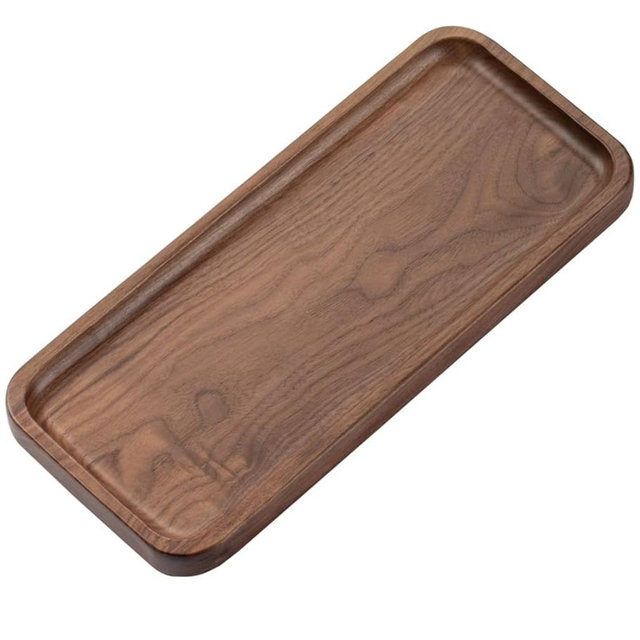 Muso Walnut Serving Tray - Solid Wood Small Rectangle Platter for Bathroom, Dinner, Tea, Coffee (11.8 x 5 in)