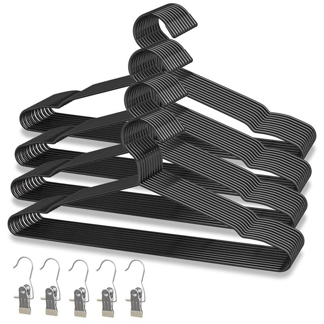 40Pack+5 Clips Luxurious Hanger Set ，16.69" Heavy Duty Matte Black Metal HangersWithstands 50lbs Weight Smooth Powder Coated Finish Compact Shirt Hangers