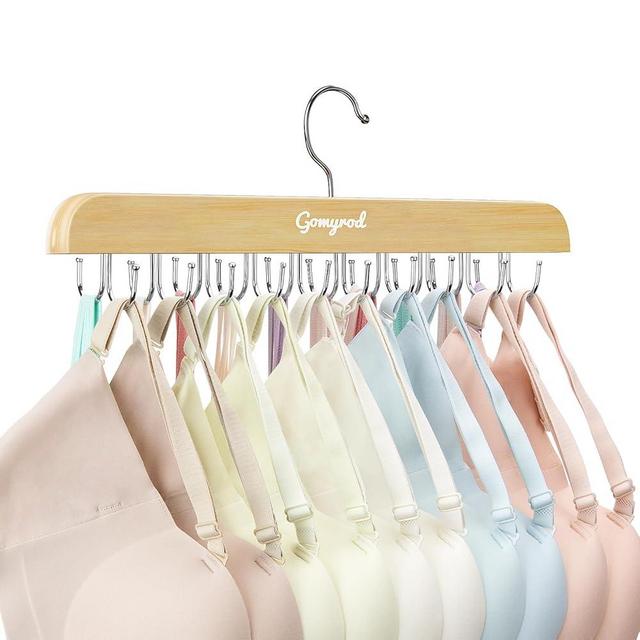 Gomyrod Bra Hanger for Closet, Tank Top Hanger w/20 Hooks Capacity Foldable Wood Space Saving Hangers, 360°Rotating Closet Organizers and Storage for Dorm & Apartment for Bra Scarf Ties(1 Pack)