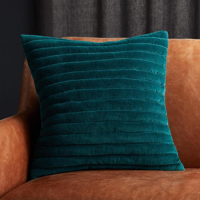 18" Channeled Teal Velvet Pillow