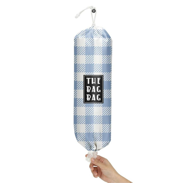 IHopes+ Plastic Bag Holder,Reusable And Washable Grocery Bag organizer,​for Home Kitchen Travelling Camping Decor, use 1 Pack, Blue And White Checkered Pattern
