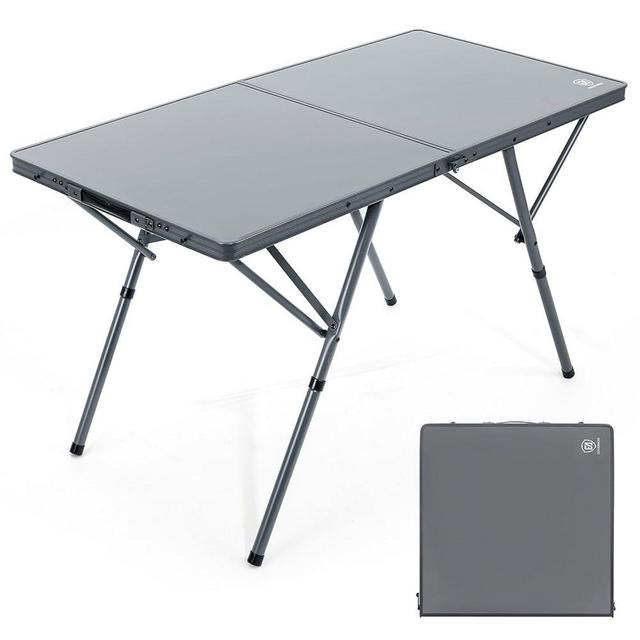 EVER ADVANCED Large Camping Table for 4-6 Person, Portable Folding Aluminum Table with Carrying Handle, Suitable for BBQ, Picnic, Camping and Indoor Use, Support up to 130LBS, Gray