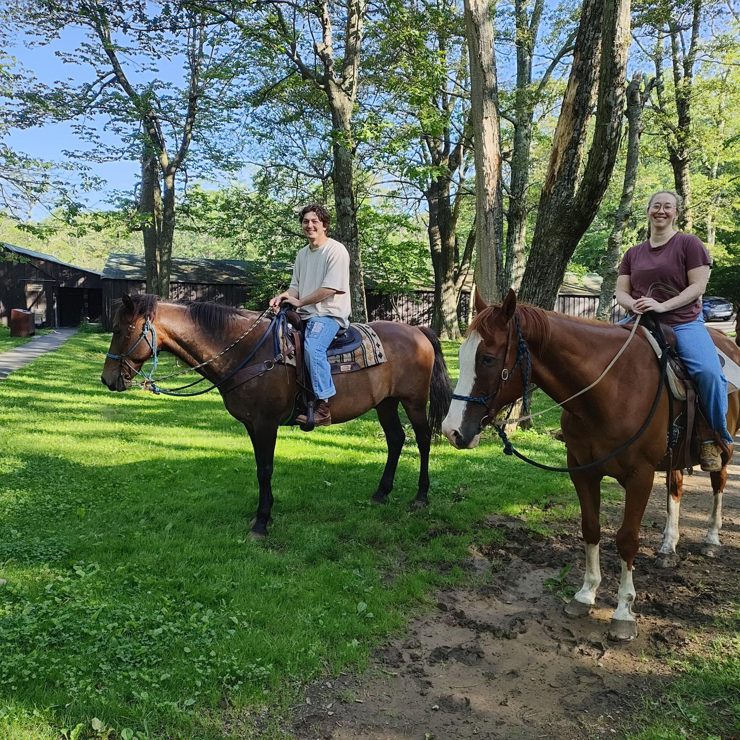 Riding horses in Shenandoah, Em's on Big Mac, Jack's on Silas
