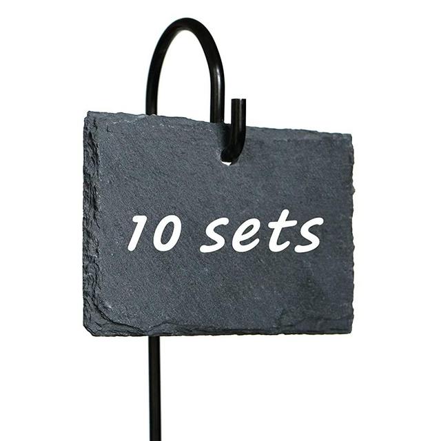 10 Sets Natural Slate Plant Labels Signs (2.8" × 3.9") with 16.9" High Metal Hanger Rod Stakes,Garden Labels Markers for Gardening, Green House, Outdoor, Pots, Planters, Vegetable, Herb