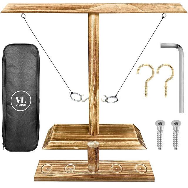 V-LOUS Ring Toss Game for Adults - Large Wooden Hook and Ring Game for Kids & Adults - Pine Wood with Natural Finish, Easy Assembly - with Zippered Storage Bag - Indoor or Outdoor Games - 15.7x10x3.5