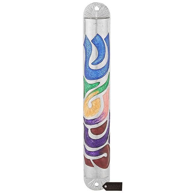 Matashi Hand Painted Multi Color Enamel 6 inch Mezuzah Embellished with Hebrew Shin Home Door Wall Decor Home Décor Jewish Holiday Housewarming Present House Blessing Gift for Holiday Festival
