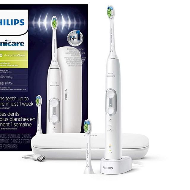 Philips Sonicare ProtectiveClean 6500 Rechargeable Electric Toothbrush with Charging Travel Case and Extra Brush Head, White HX6462/05