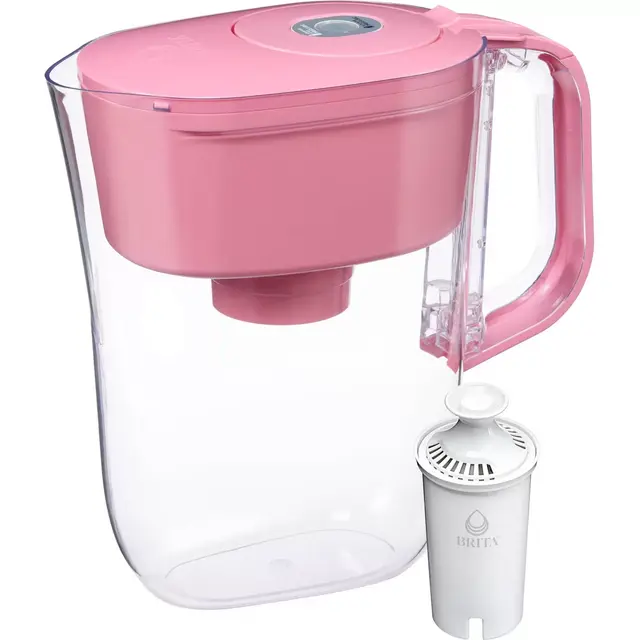 Brita Refillable Product Solutions Water Filter 6-Cup Denali Water Pitcher Dispenser with Standard Water Filter Cherry Blossom Pink