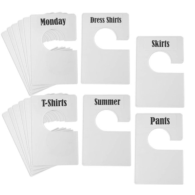 TraGoods 32 Pack White Clothing Rack Size Dividers Plus 150 Labels (1 Inch) and 40 Large Blank Labels, Large Rectangular Clothing Closet Dividers (Pearl White)