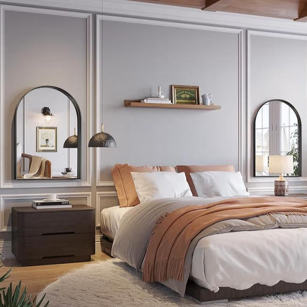 Arched Bathroom Mirrors Pair, 2-Pack 22x30 Inch Black Arch Wall Mirror, Bathroom Vanity Mirrors for Over Sink, Metal Framed Black Mirror for Living Room Bedroom Mantel Entryway Hallways
