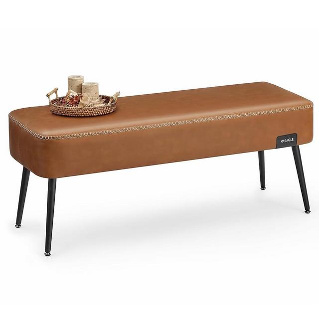 VASAGLE EKHO Collection - Bench for Entryway Bedroom, Synthetic Leather with Stitching, Ottoman Bench with Steel Legs, Living Dining Room, Mid-Century Modern, Loads 660 lb, Caramel Brown ULOM076K01